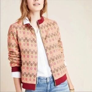 Anthropologie Chloe Oliver Women's  Jacquard Full Zip  Bomber  Jacket Size L